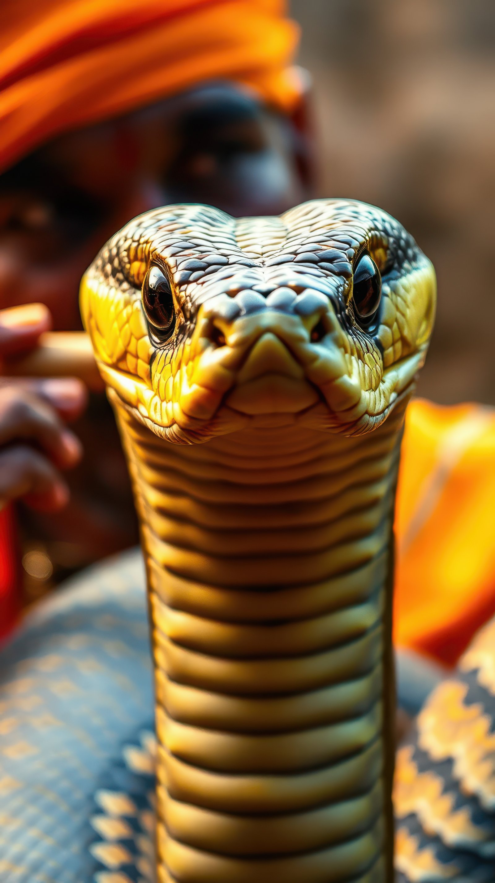 Close encounter with a vibrant snake during a wildlife event in an open-air venue